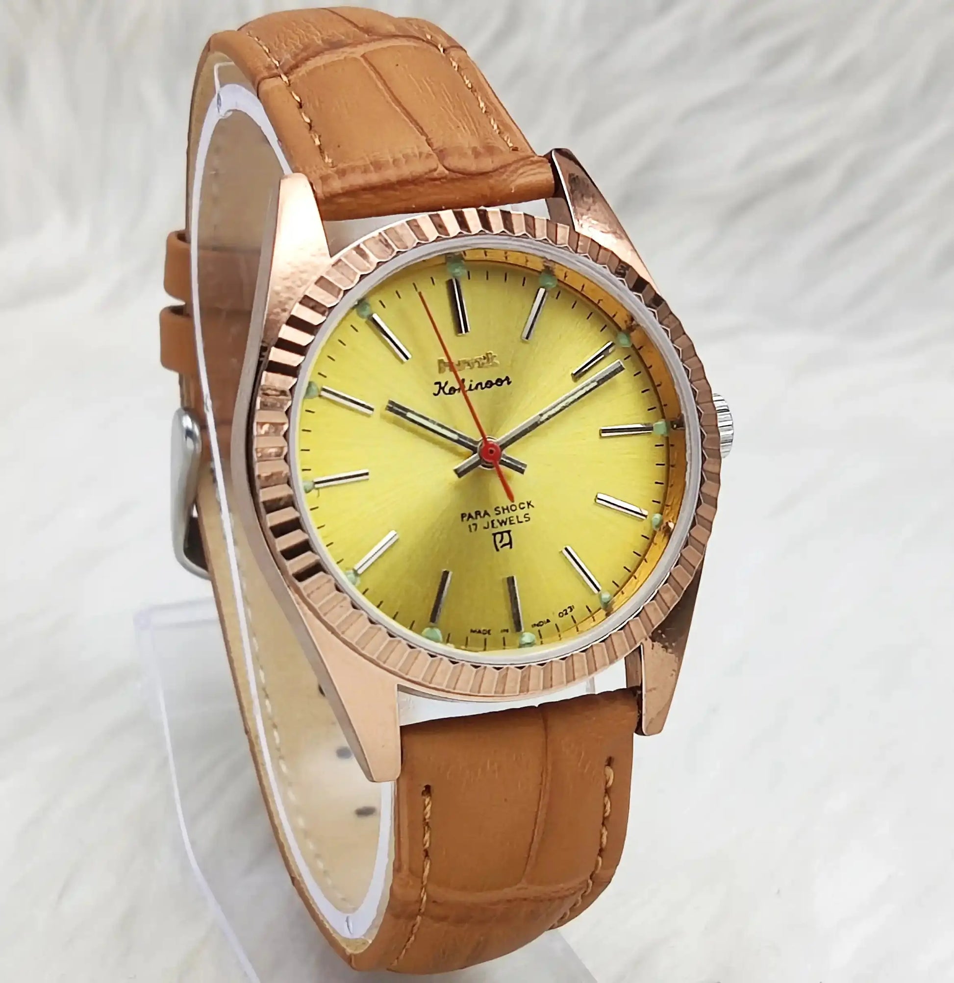 HMT Kohinoor Stick Indices Golden Dial Transparent Back Handwinding