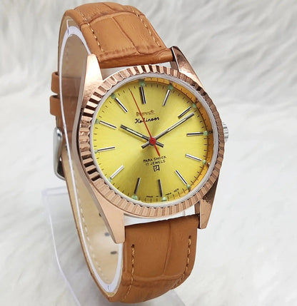HMT Kohinoor Stick Indices Golden Dial Transparent Back Handwinding