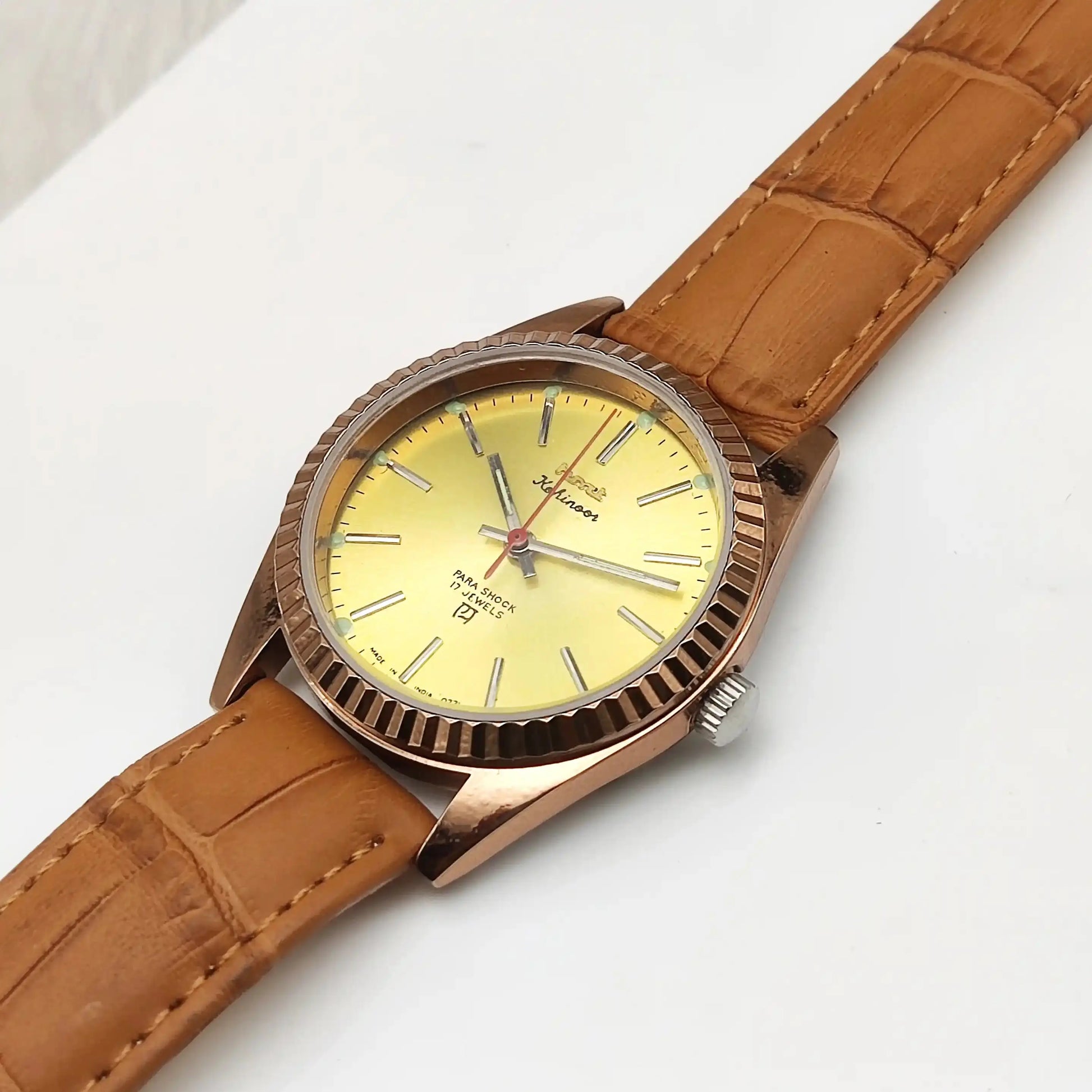 HMT Kohinoor Stick Indices Golden Dial Transparent Back Handwinding