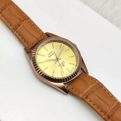 HMT Kohinoor Stick Indices Golden Dial Transparent Back Handwinding