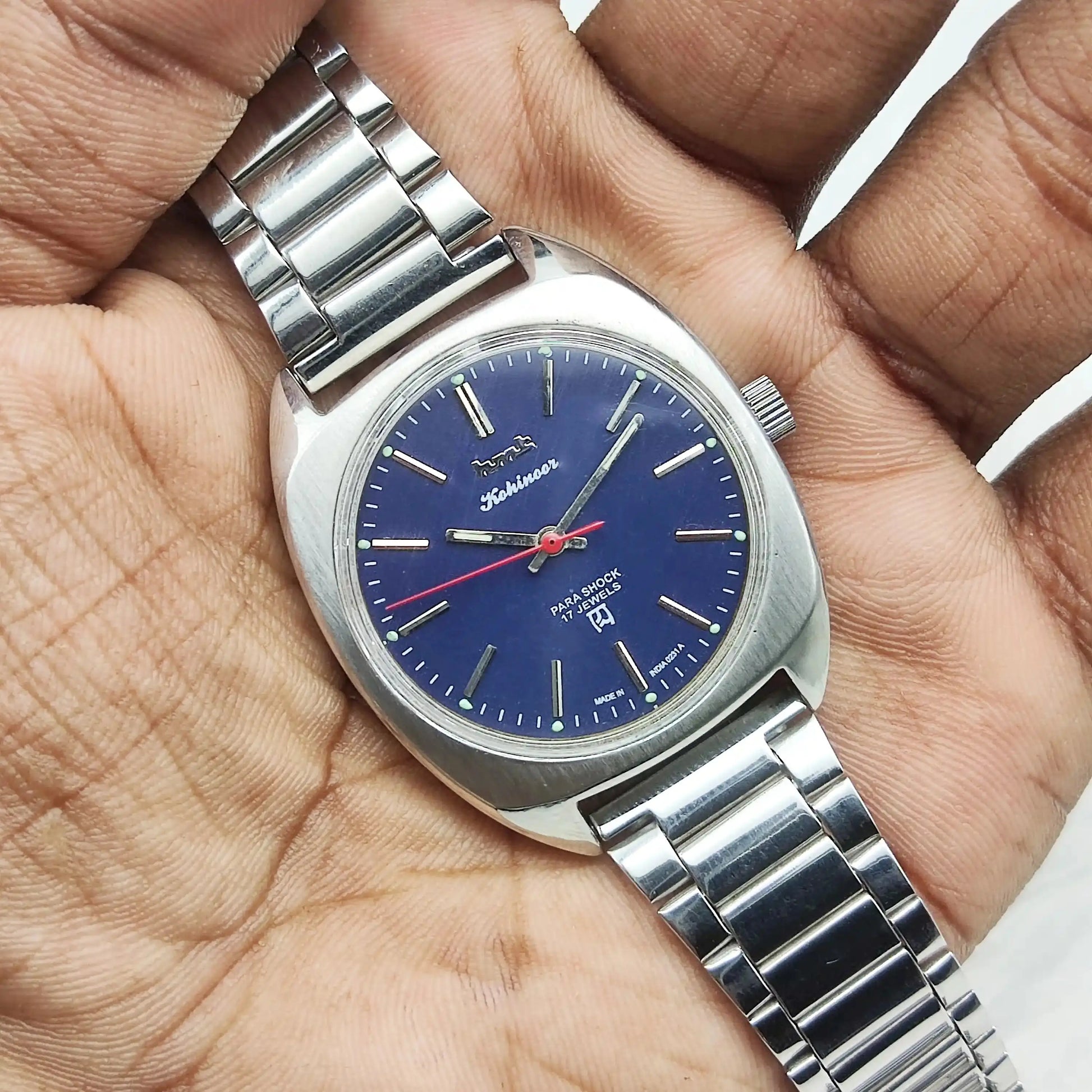 HMT Kohinoor Stick Indices Para Shock 17 Jewels Blue Dial Handwinding
