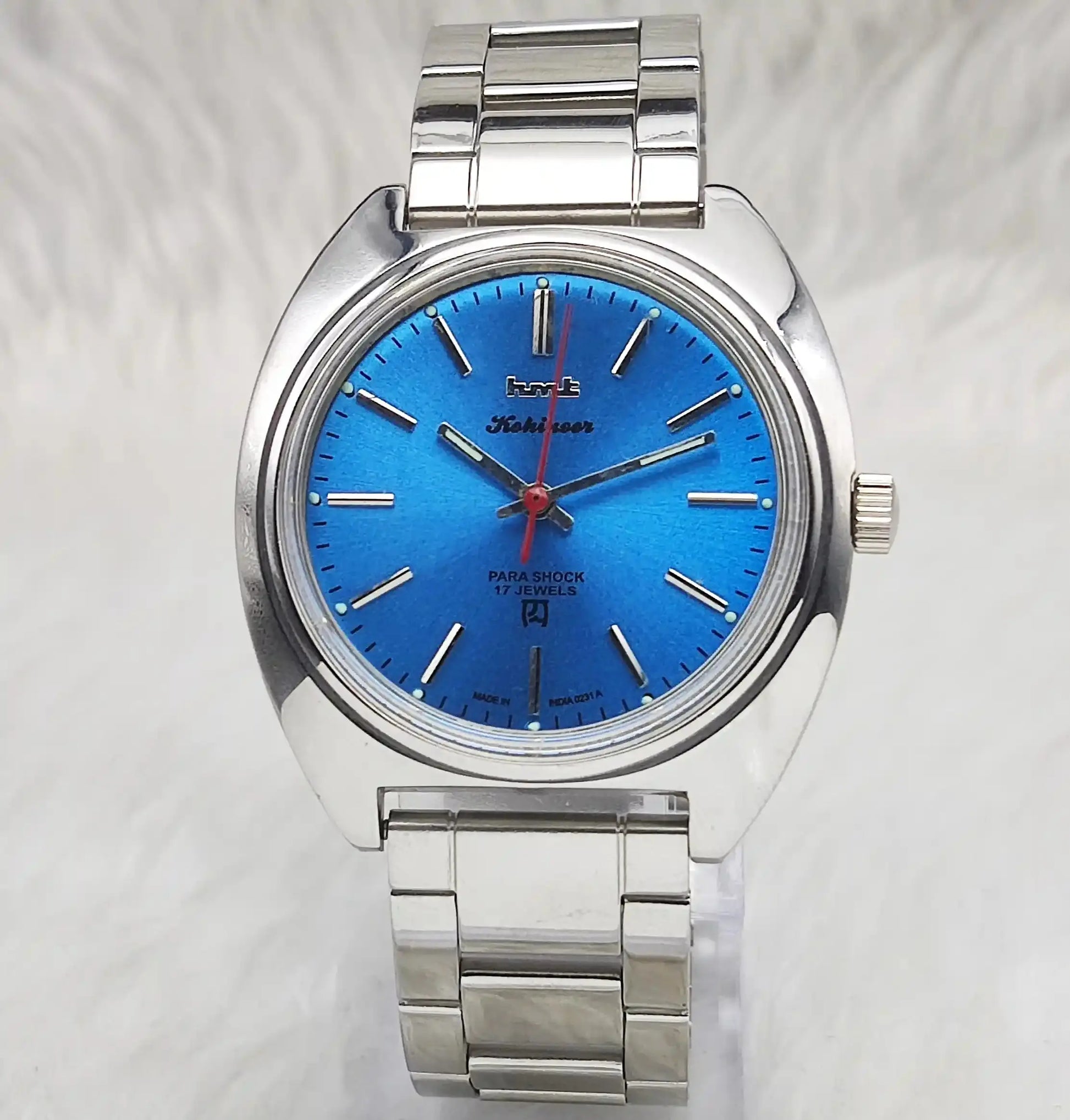 HMT Kohinoor Stick Indices Para Shock 17 Jewels Sky Blue Dial Handwinding Watch