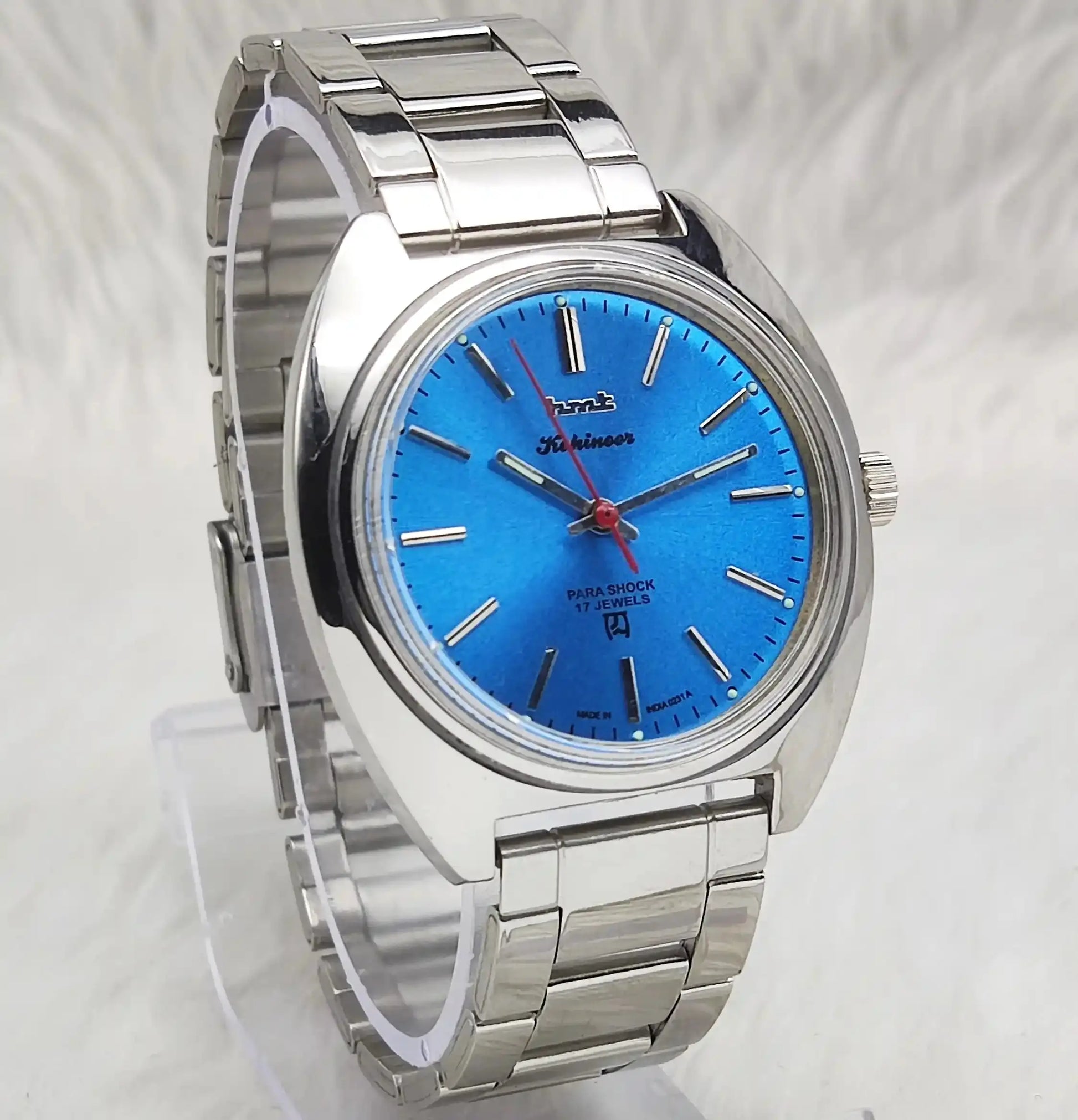 HMT Kohinoor Stick Indices Para Shock 17 Jewels Sky Blue Dial Handwinding Watch