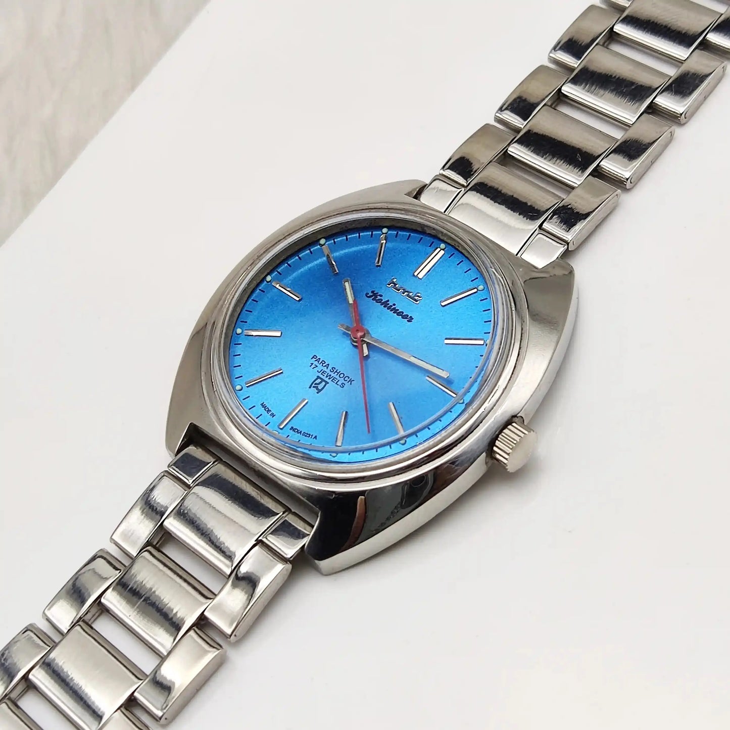 HMT Kohinoor Stick Indices Para Shock 17 Jewels Sky Blue Dial Handwinding Watch