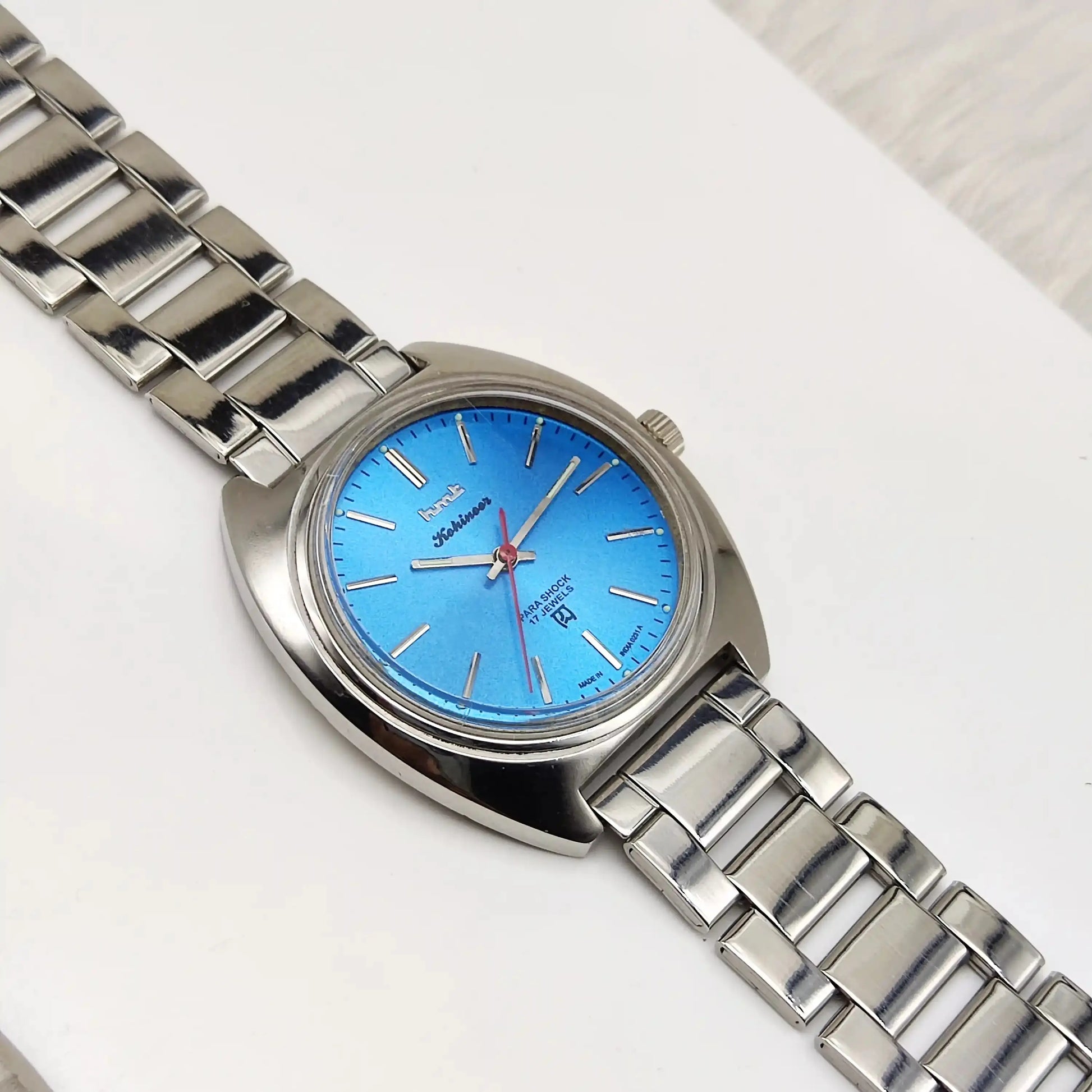 HMT Kohinoor Stick Indices Para Shock 17 Jewels Sky Blue Dial Handwinding Watch
