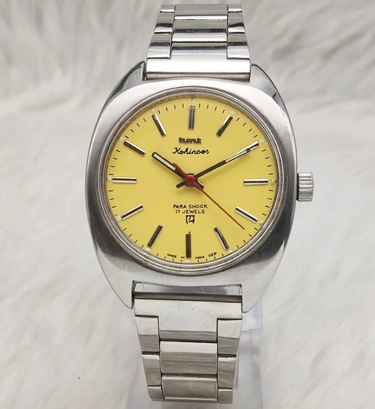HMT Kohinoor Yellow Stick Indices Dial Handwinding 17 Jewels