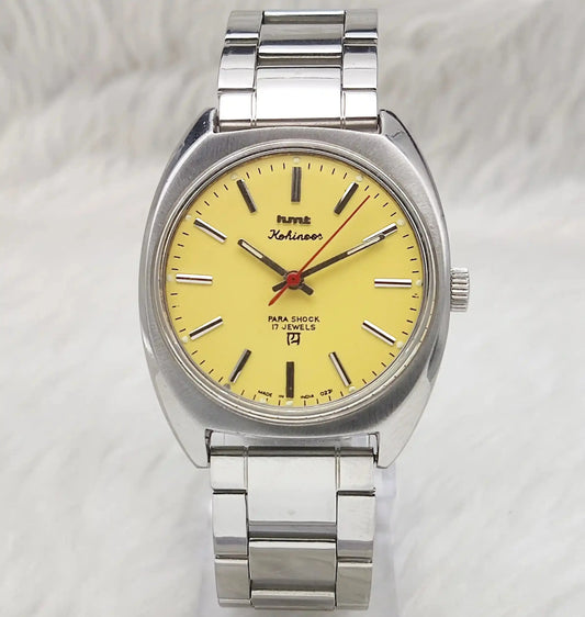 HMT Kohinoor Yellow Stick Indices Dial Para Shock 17 Jewels Handwinding Watch