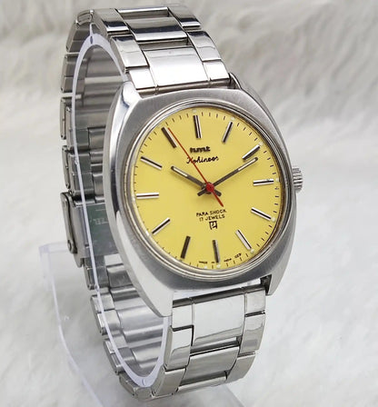 HMT Kohinoor Yellow Stick Indices Dial Para Shock 17 Jewels Handwinding Watch