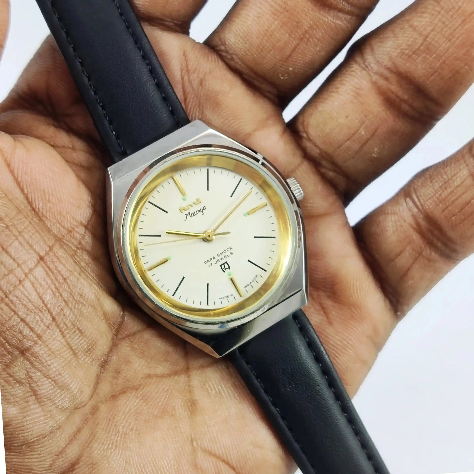 HMT Maurya Para Shock 17 jewels Handwinding White Golden Dial Discover-Diamonds Physical