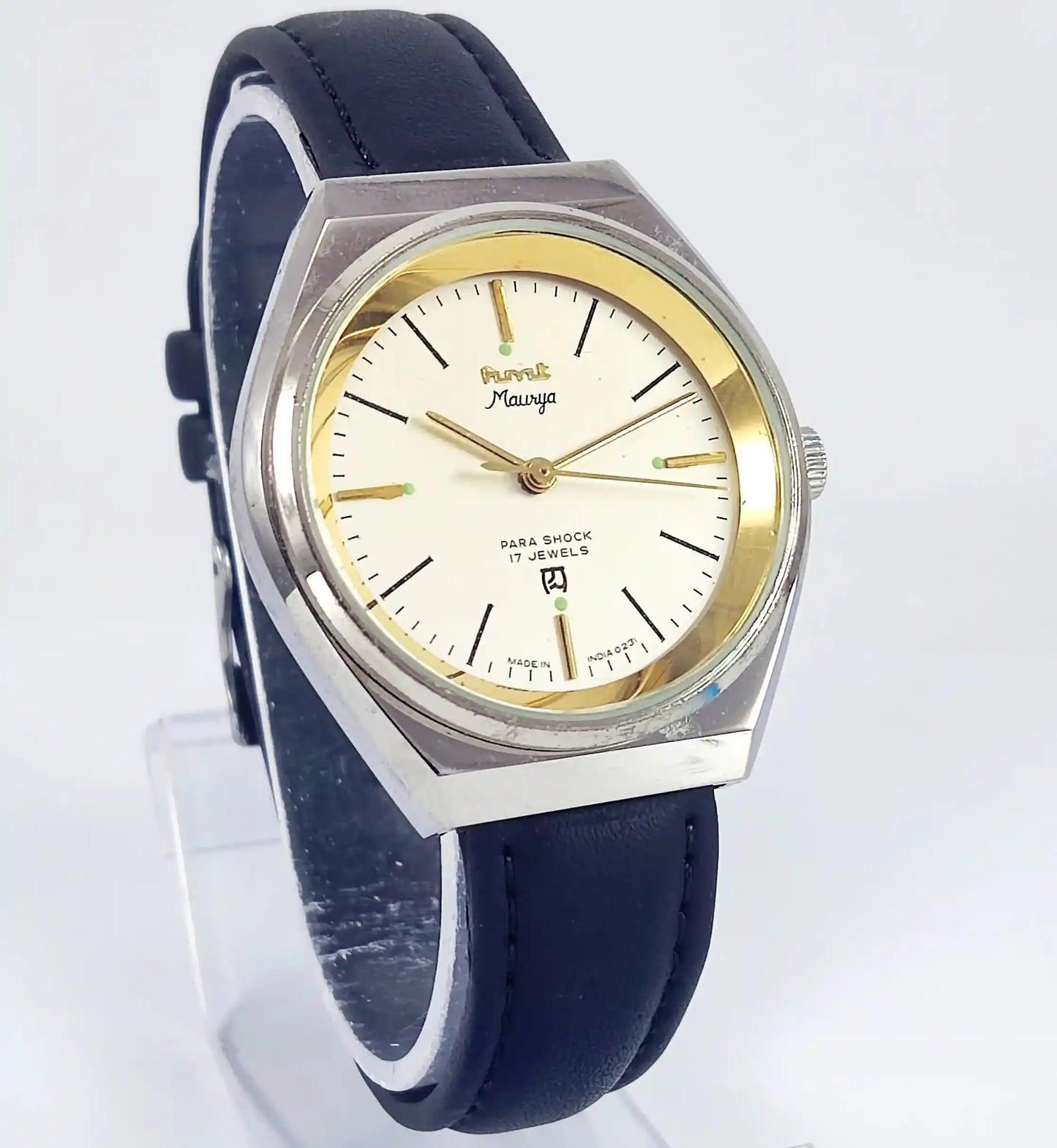 HMT Maurya Para Shock 17 jewels Handwinding White Golden Dial Discover-Diamonds Physical