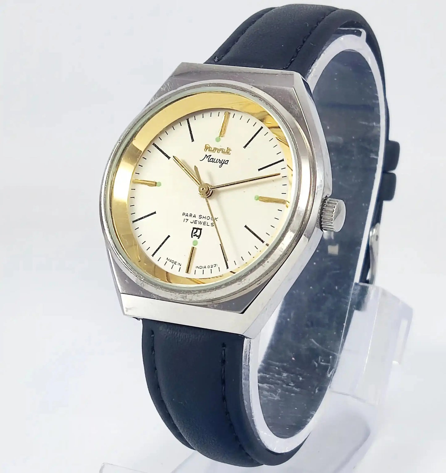 HMT Maurya Para Shock 17 jewels Handwinding White Golden Dial Discover-Diamonds Physical