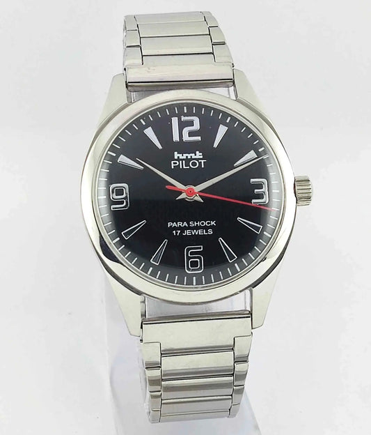 HMT Pilot 0231 Black Para Shock 17 Jewels Mechanical Handwinding Men's Watch Discover-Diamonds
