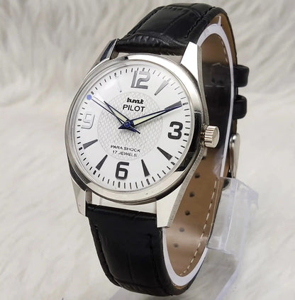 HMT Pilot 17 Jewels Stick-English Numerals Indices White Dial Handwinding