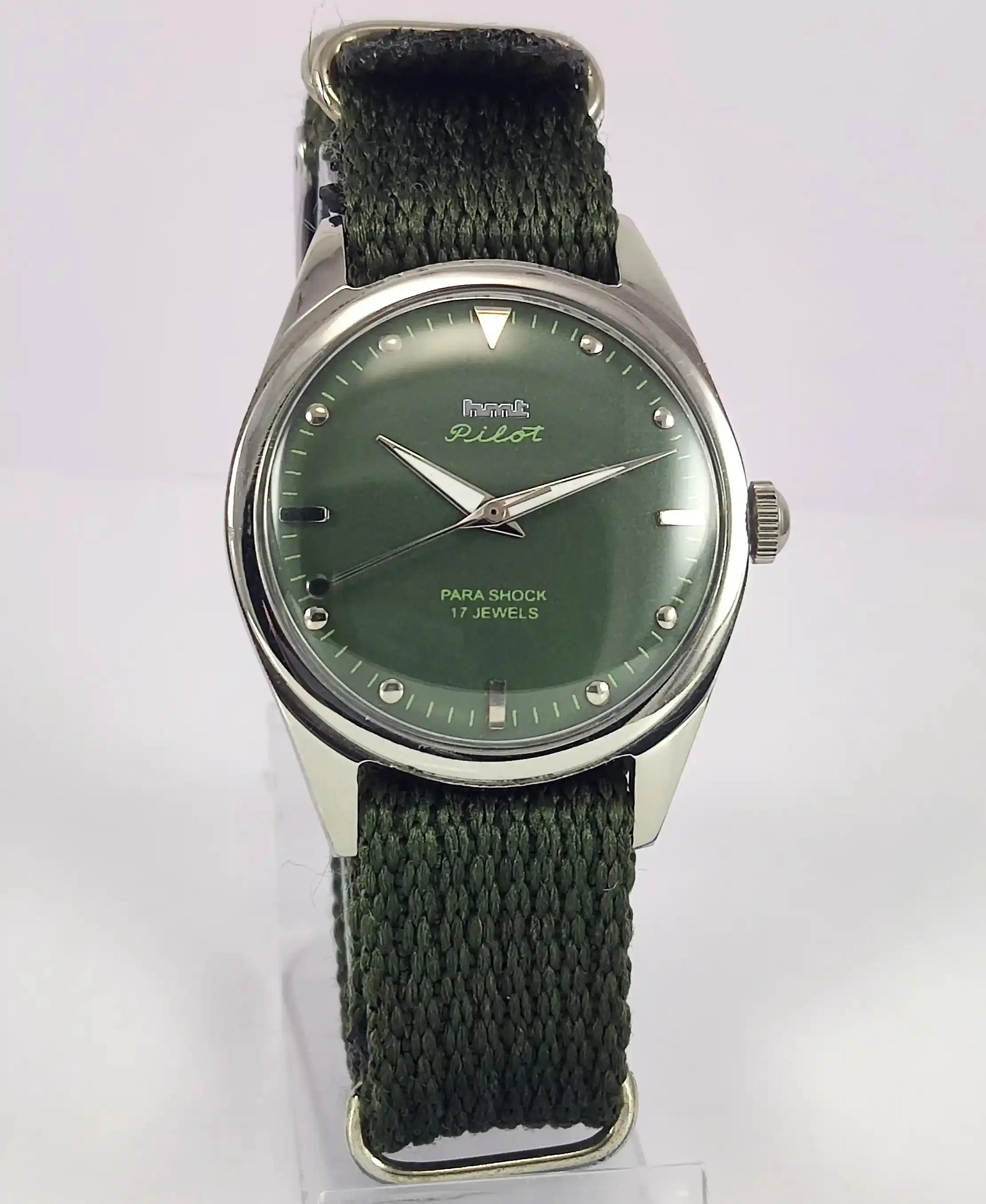HMT Pilot Apple Green Dial Para Shock 17 Jewels Handwinding Men's Watch Discover-Diamonds