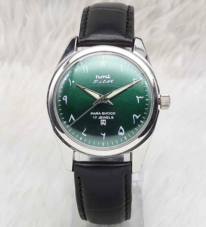HMT Pilot Arabic Font Handwinding 17 Jewels Men's Watch Green Dial