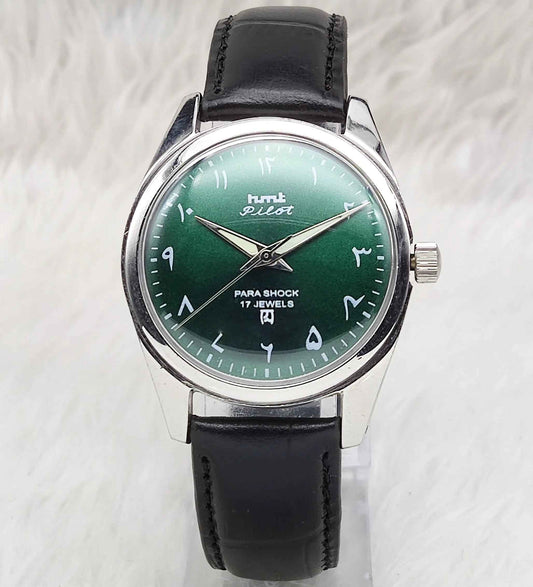 HMT Pilot Arabic Font Handwinding 17 Jewels Men's Watch Green Dial