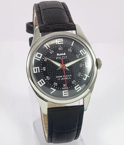 HMT Pilot Black Dial Para Shock 17 Jewels Handwinding Men's Watch Discover-Diamonds