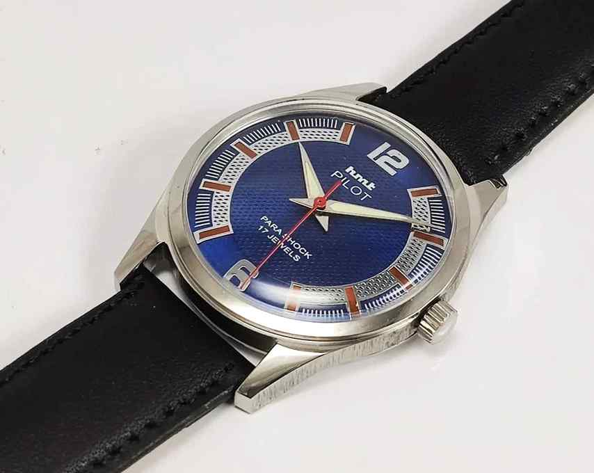 HMT Pilot Para Shock 17 Jewels Blue Dial Mechanical Handwinding Men's Watch 0231 Discover-Diamonds
