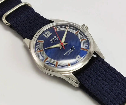 HMT Pilot Blue Dial 17 Jewels Para Shock Mechanical Handwinding Men's Wrist Watch 0231 Discover-Diamonds