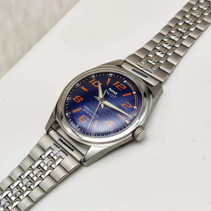 HMT Pilot Blue Dial Stick-Numerals Indices Transparent Back 17 Jewels