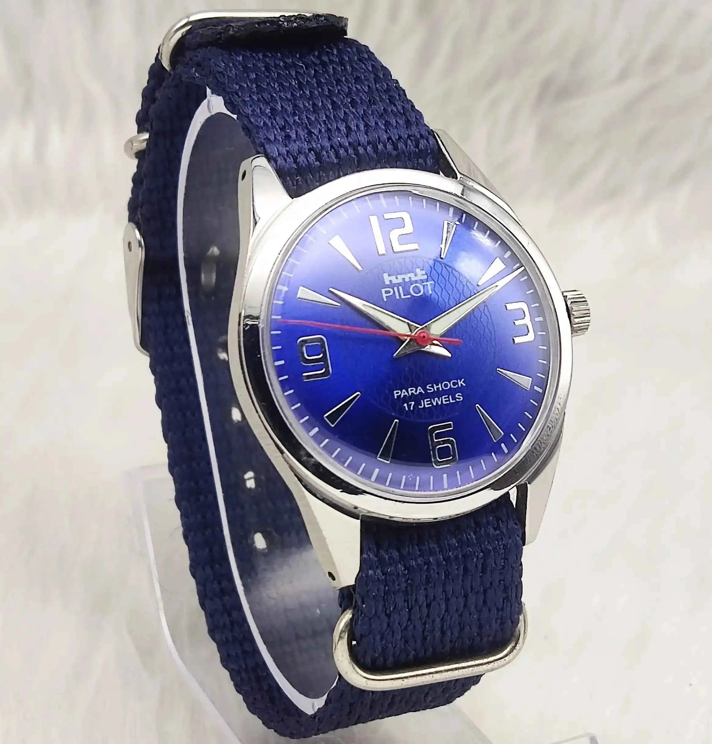 HMT Pilot English Numerals Blue Dial Handwinding 17 Jewels Watch 0231