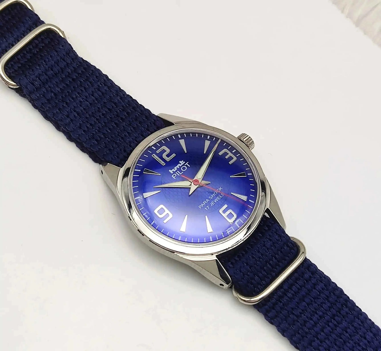 HMT Pilot English Numerals Blue Dial Handwinding 17 Jewels Watch 0231