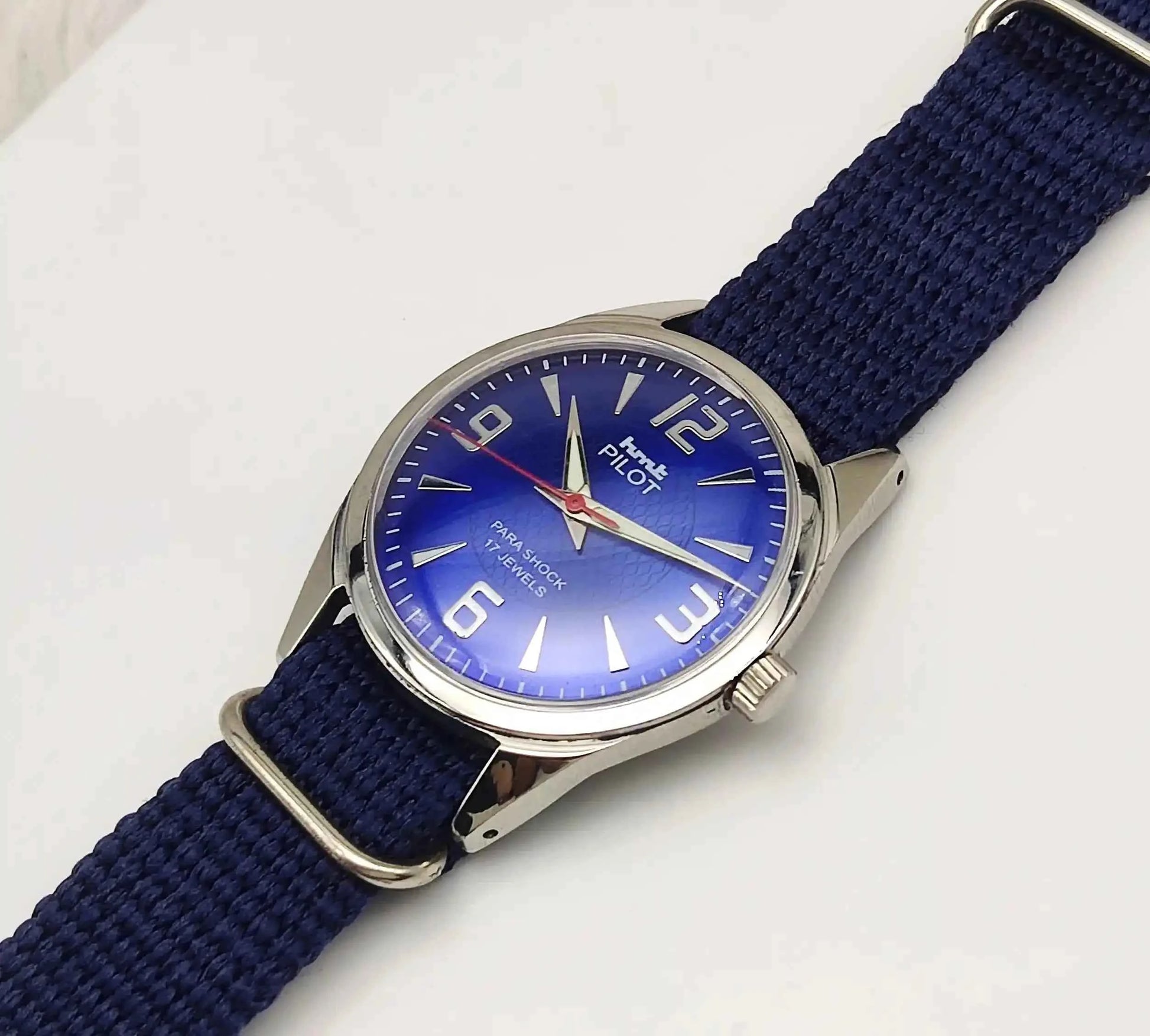 HMT Pilot English Numerals Blue Dial Handwinding 17 Jewels Watch 0231