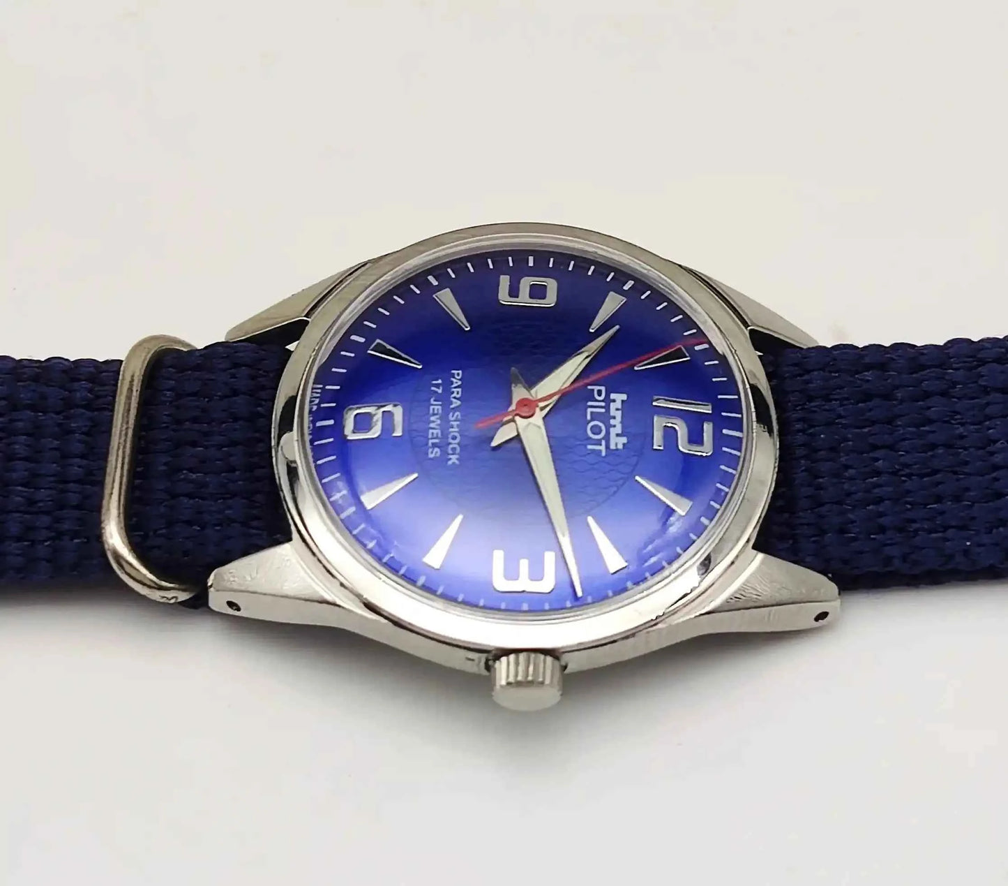 HMT Pilot English Numerals Blue Dial Handwinding 17 Jewels Watch 0231