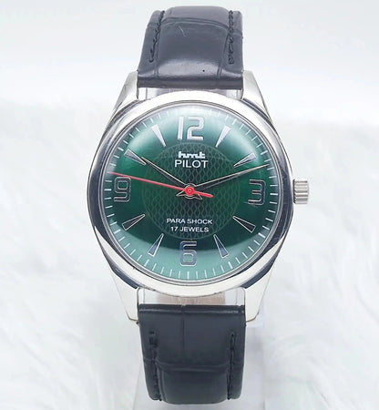 HMT Pilot Green 17 Jewels Para Shock Mechanical Handwinding Discover-Diamonds Physical