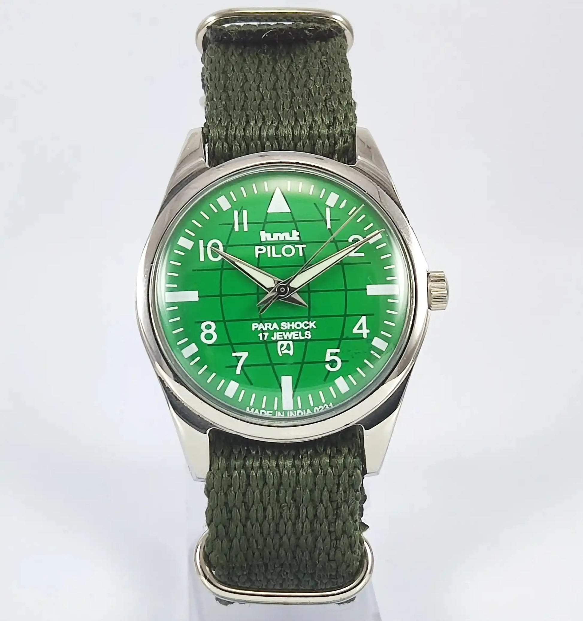 HMT Pilot Green Dial Para Shock 17 Jewels Dial Handwinding Discover-Diamonds Physical