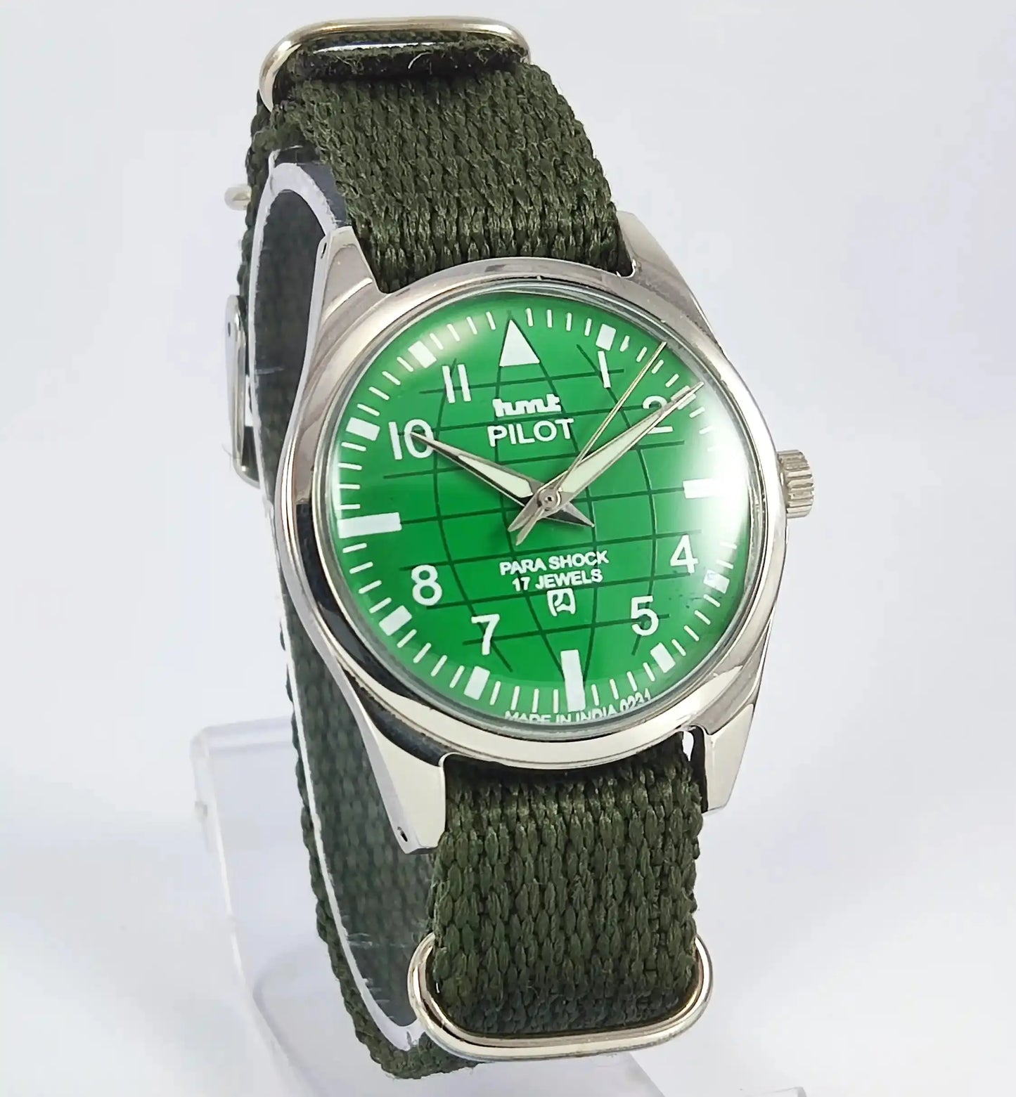 HMT Pilot Green Dial Para Shock 17 Jewels Dial Handwinding Discover-Diamonds Physical
