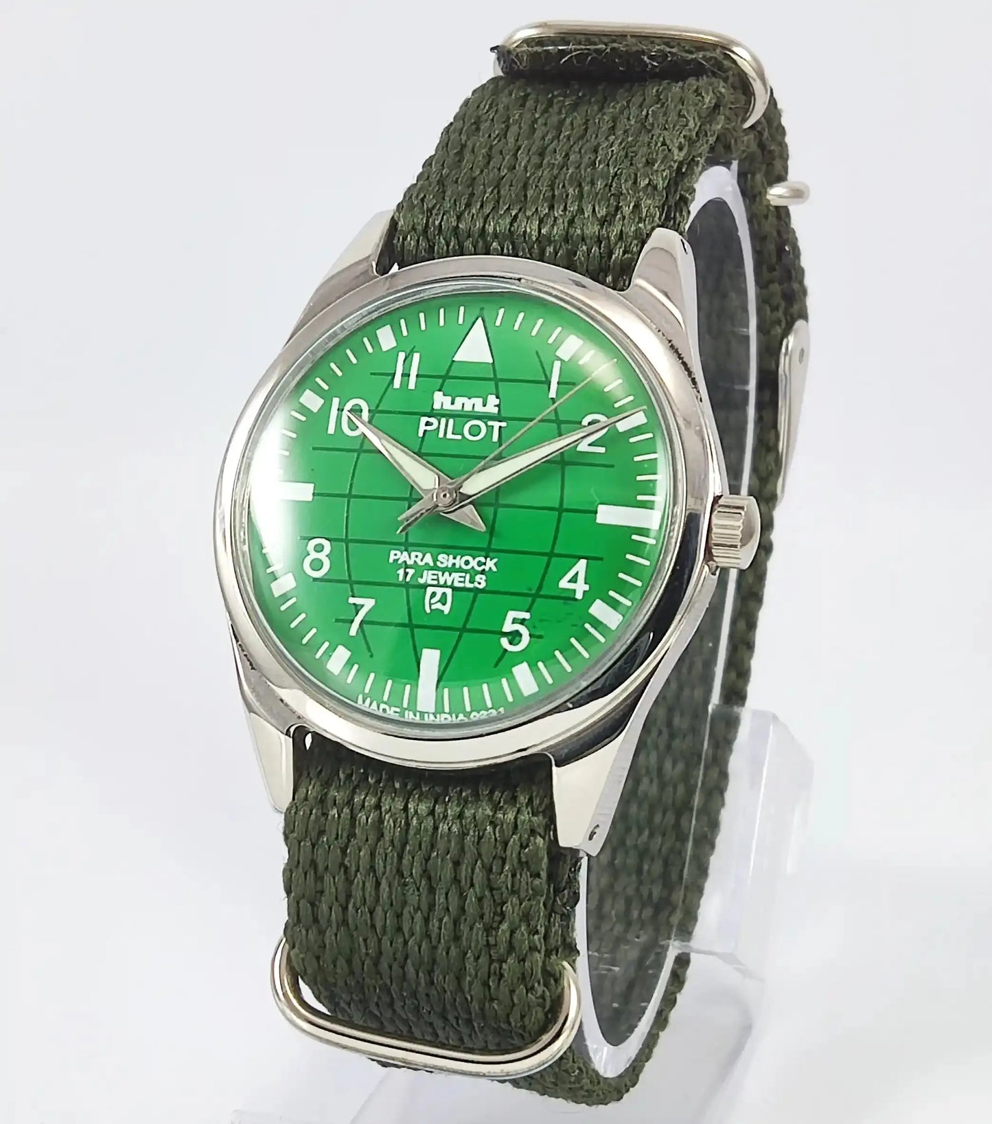 HMT Pilot Green Dial Para Shock 17 Jewels Dial Handwinding Discover-Diamonds Physical