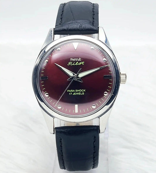 HMT Pilot Handwinding Para Shock 17 Jewels Maroon Dial 0231