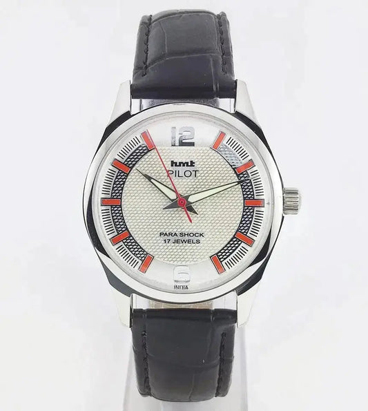 HMT Pilot Pearl Dial Para Shock 17 Jewels Transparent Back Mechanical Handwinding Men's Watch 0231 Discover-Diamonds