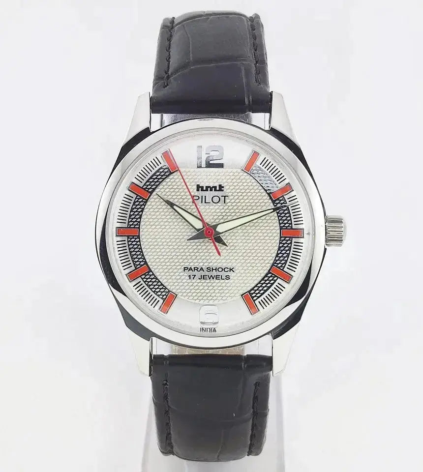 HMT Pilot Pearl Dial Para Shock 17 Jewels Transparent Back Mechanical Handwinding Men's Watch 0231 Discover-Diamonds
