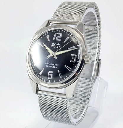 HMT Pilot Para Shock 17 Jewels Black Dial Handwinding Discover-Diamonds Physical
