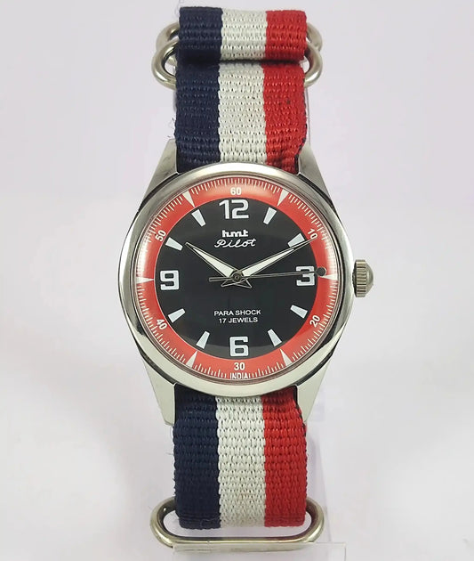 HMT Pilot Para Shock 17 Jewels Black Dial Handwinding Men's Watch Discover-Diamonds