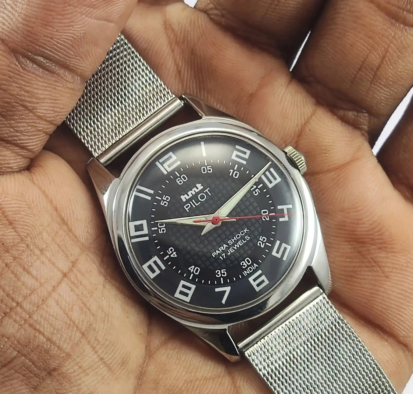 HMT Pilot Para Shock 17 Jewels Black Dial Handwinding Men's Watch Discover-Diamonds