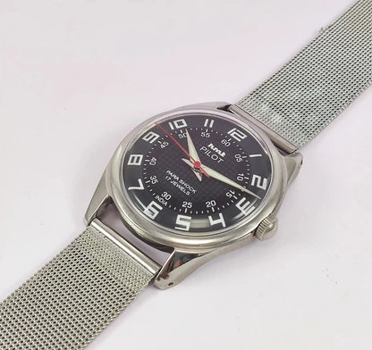 HMT Pilot Para Shock 17 Jewels Black Dial Handwinding Men's Watch Discover-Diamonds