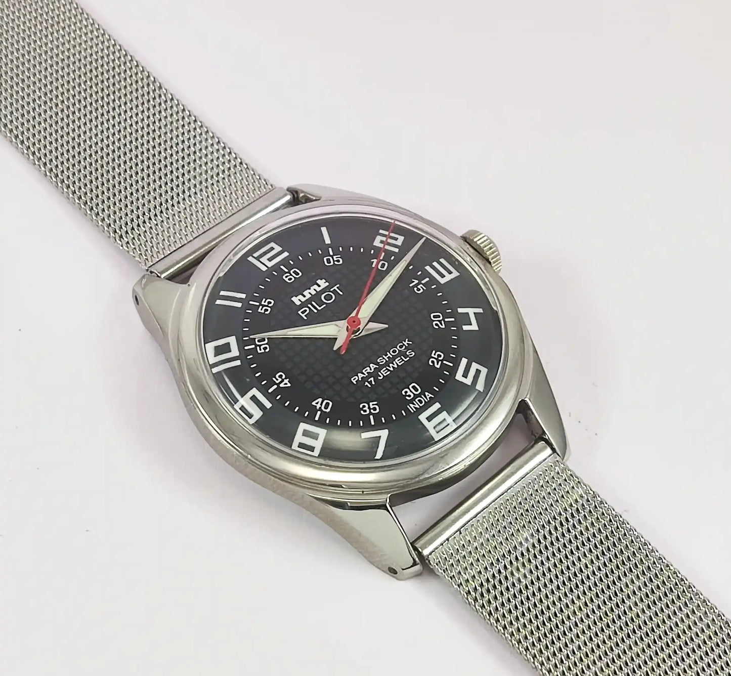 HMT Pilot Para Shock 17 Jewels Black Dial Handwinding Men's Watch Discover-Diamonds