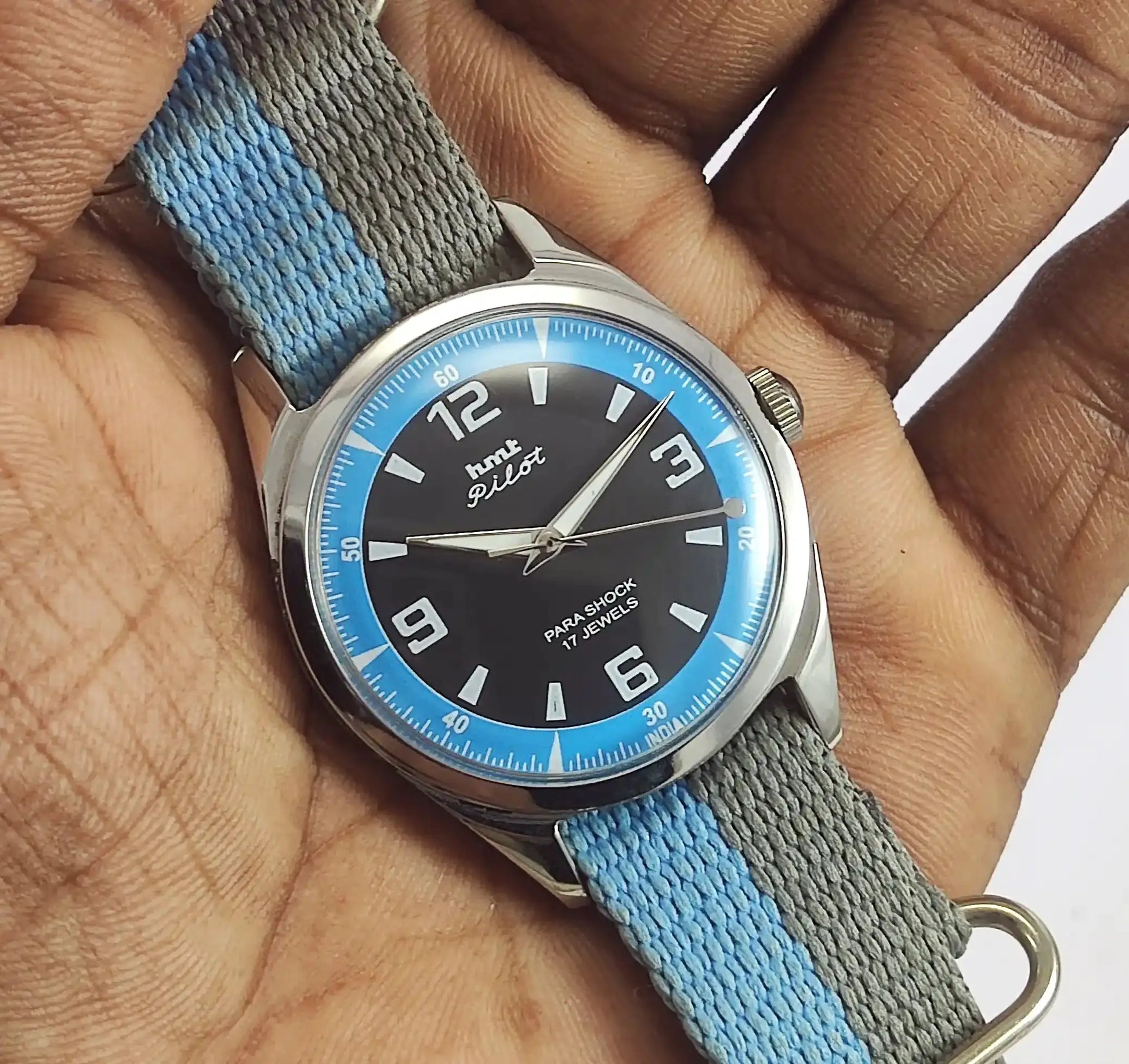 HMT Pilot Para Shock 17 Jewels Black Dial Handwinding Watch Discover-Diamonds