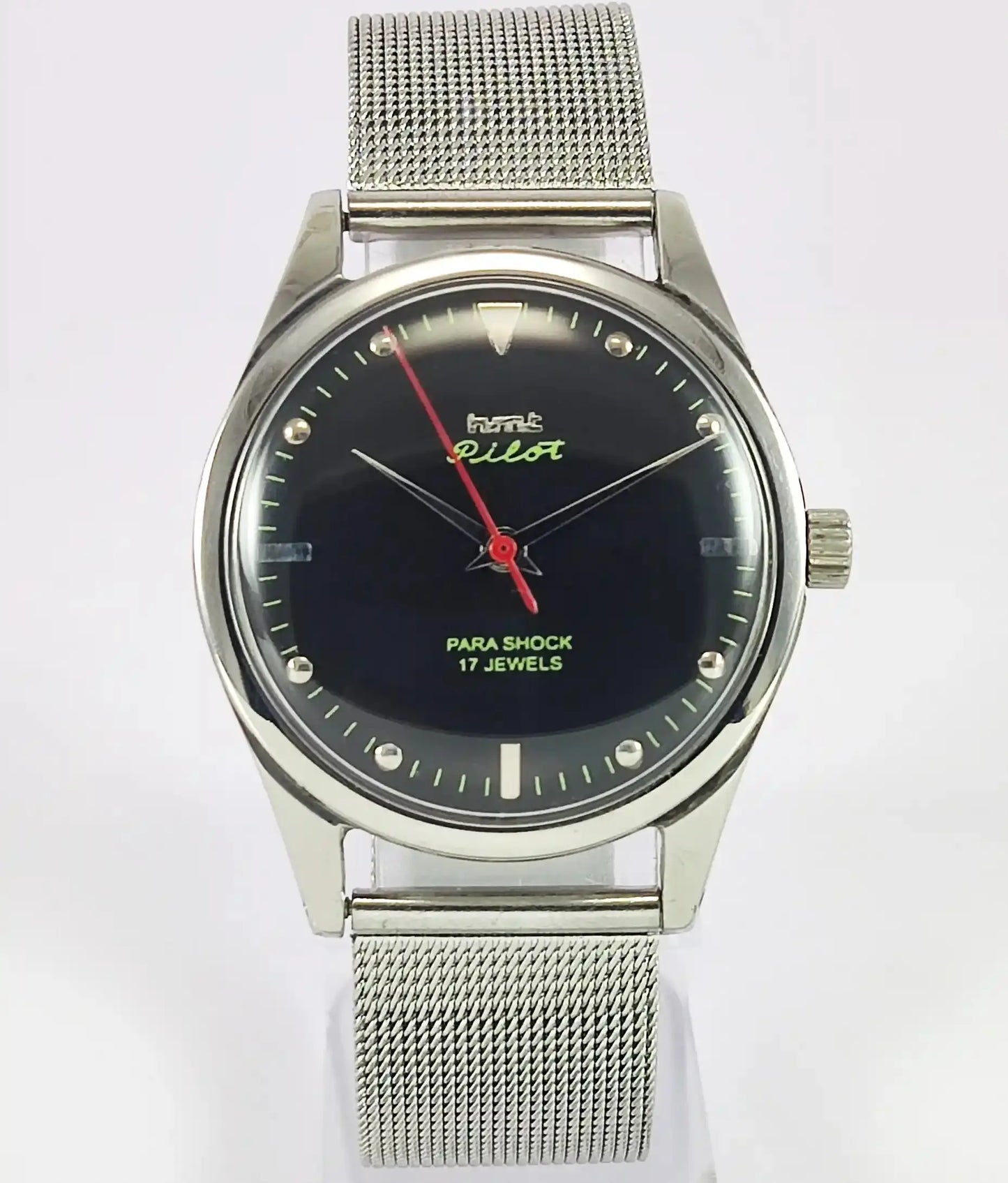 HMT Pilot Para Shock 17 Jewels Black Dial Handwinding Watch - Discover-Diamonds
