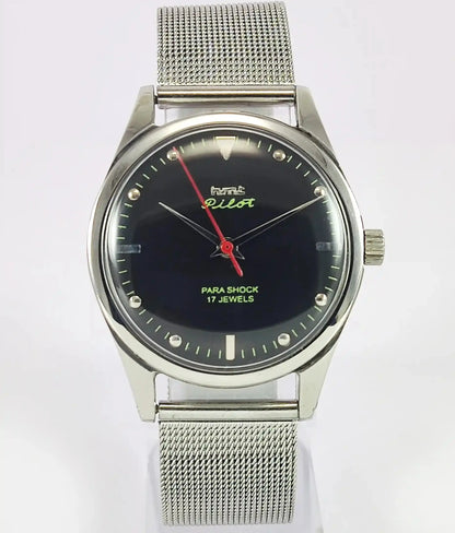 HMT Pilot Para Shock 17 Jewels Black Dial Handwinding Watch - Discover-Diamonds
