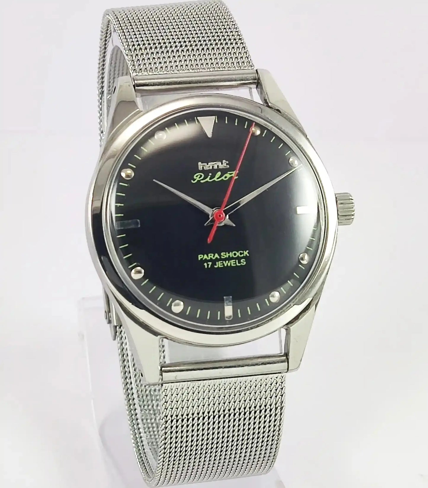 HMT Pilot Para Shock 17 Jewels Black Dial Handwinding Watch - Discover-Diamonds