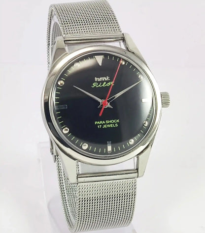 HMT Pilot Para Shock 17 Jewels Black Dial Handwinding Watch - Discover-Diamonds
