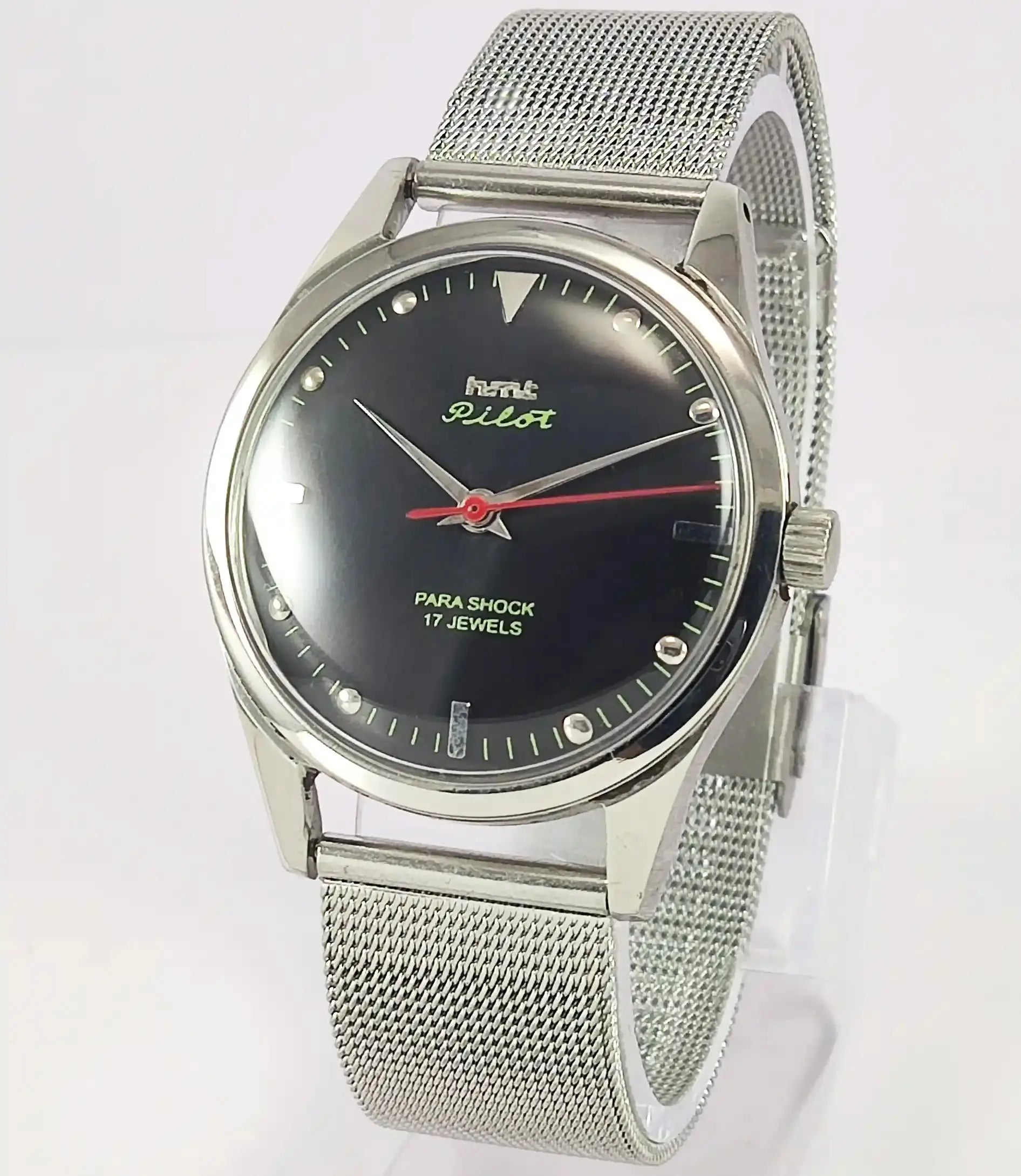 HMT Pilot Para Shock 17 Jewels Black Dial Handwinding Watch - Discover-Diamonds