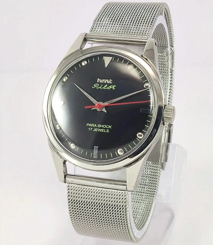 HMT Pilot Para Shock 17 Jewels Black Dial Handwinding Watch - Discover-Diamonds