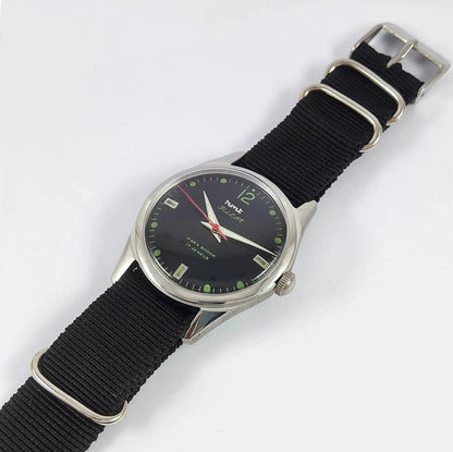 HMT Pilot Para Shock 17 Jewels Black Dial Transparent Back Handwinding Men's Watch Discover-Diamonds Physical