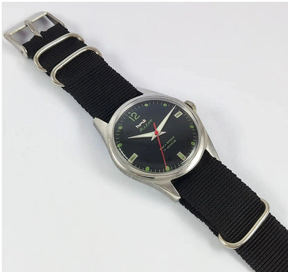 HMT Pilot Para Shock 17 Jewels Black Dial Transparent Back Handwinding Men's Watch Discover-Diamonds Physical