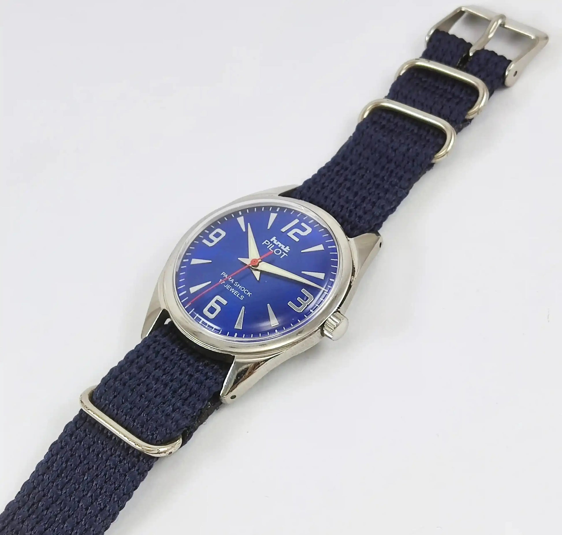 HMT Pilot Para Shock 17 Jewels Blue Dial Handwinding Discover-Diamonds Physical